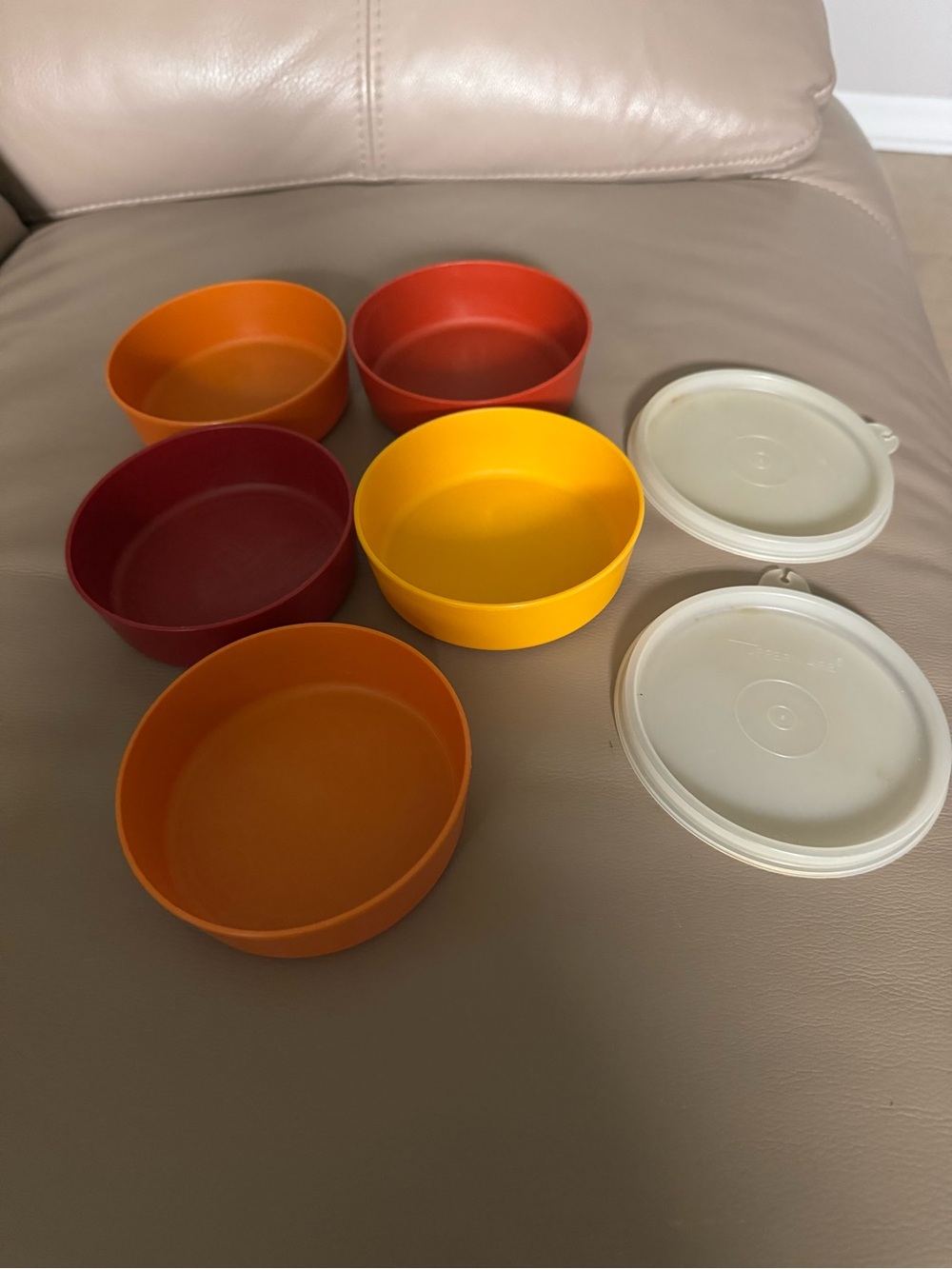Vintage Tupperware Little Wonders Snack Bowls Harvest Colors Set/5 w/2 Lids Used